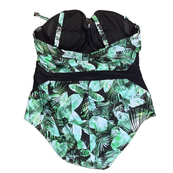 Torrid Vixen 1pc Swimsuit Women Size 22/24 Green Palm Black Mesh Insets NWT - Picture 4 of 7